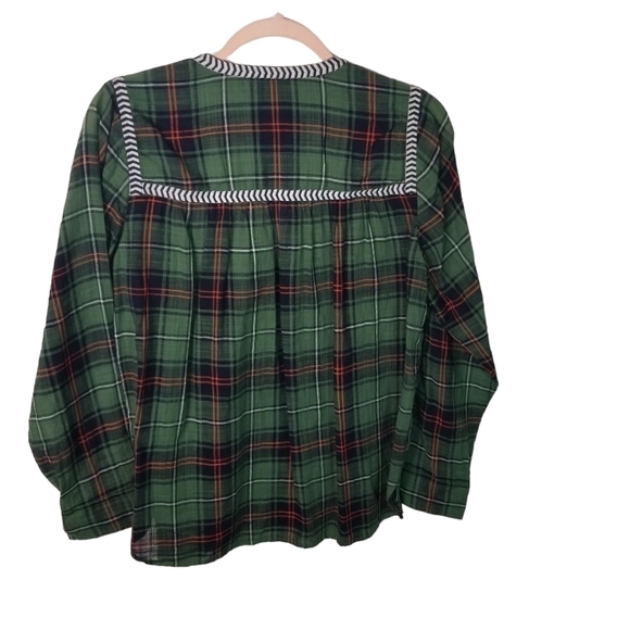 J Crew green plaid embroidered peasant top - Picture 3 of 10
